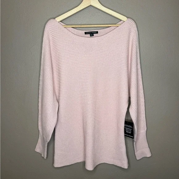 Boston Proper Women's Soft Pink Off the Shoulder Knit Sweater Size Large Preppy - Picture 3 of 16